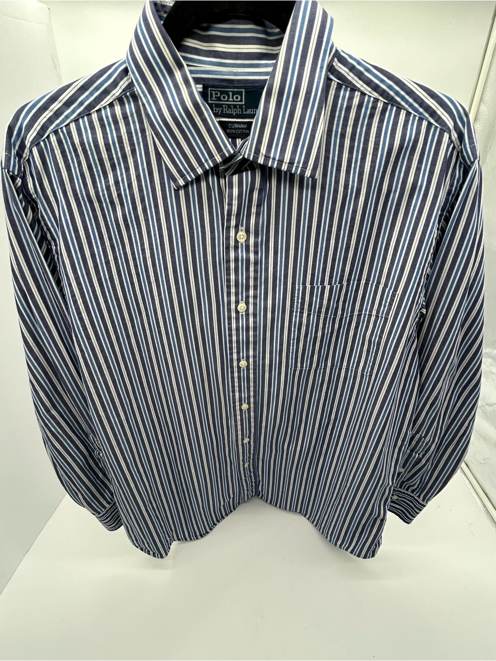 Ralph Lauren Navy and White Vertical Stripe Button-Down Shirt